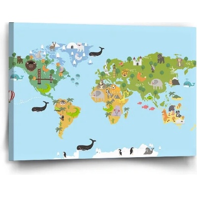 Sablio Obraz Zvieracia mapa sveta - 90x60 cm