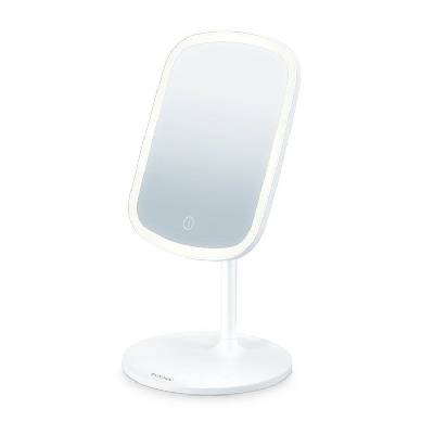Козметично огледало Beurer BS 47 Illuminated cosmetics mirror with practical magnetic holder, touch-sensor, 3 different light options, 3 adjustable light intensities, Extra-large mirror surface - 21 cm, Bright LED light with 33 LEDs (10468_BEU)