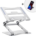 Wozinsky Universal Aluminum Laptop Stand With Smartphone Stand - сгъваема алуминиева поставка за MacBook и лаптопи от 11 до 17 инча (сребрист)