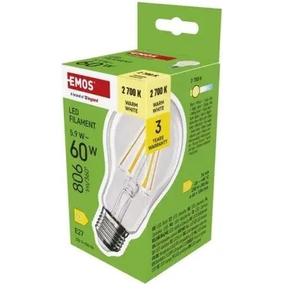 Emos LED žiarovka Filament A60 / E27 / 5,9 W 60 W / 806 lm / Teplá biela ZF5D42