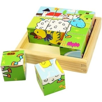 Bigjigs Toys Дървени кубчета Bigjigs - Животните от фермата, 9 части (BJ536)