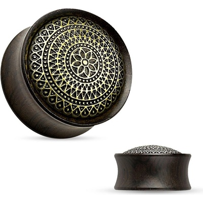 Šperky4U dřevěný plug do ucha Ebony Wood s ornamenty PL01176-12
