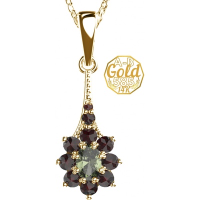 A B Symphony pendant with natural Czech Moldavite and garnets in yellow goldjw AUVG1017