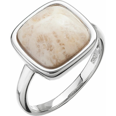 Evolution Group Stříbrný prsten čtverec s fosilním korálem 15029.3