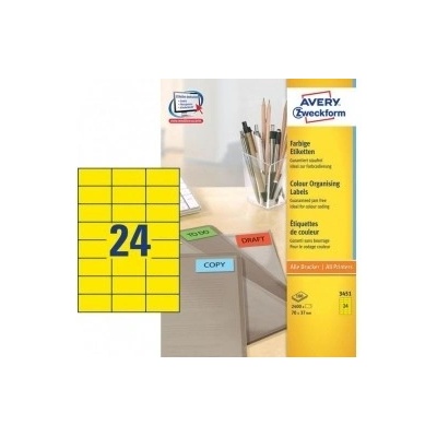 Etikety farebné 70x37mm Avery A4 100 hárkov žlté