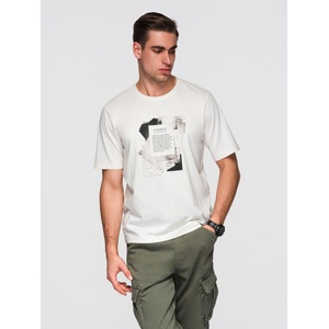 Ombre Clothing Мъжка памучна тениска с интересен принт на гърдите - бяла V2 OM-TSPT-0261 Ombre Clothing Ombre Clothing | Byal | МЪЖЕ | S