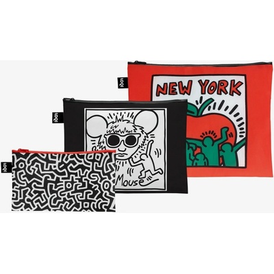 Loqi taštičky na zips 3 ks Keith Haring Untitled Andy Mouse New York