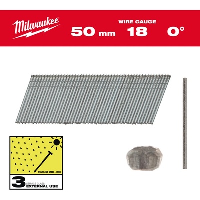 MILWAUKEE Hřebíky Inox 18G 50 mm SC3 - 5 000 ks 4932492564