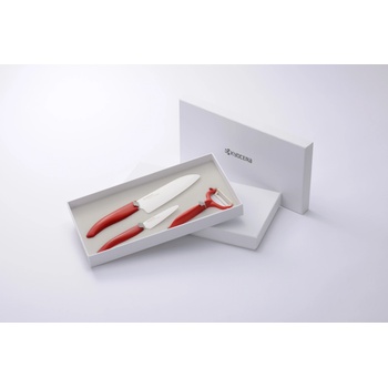 Kyocera Комплект от 2 бр. керамични ножове и белачка Kyocera в подаръчна кутия (Kyocera SET FK-140WH-RD / FK-075WH-RD / CP-10NRD)