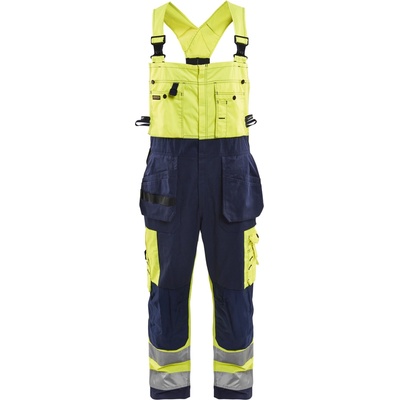 Blåkläder AB 2603 výstražné nohavice s laclem žltá/námornická modrá