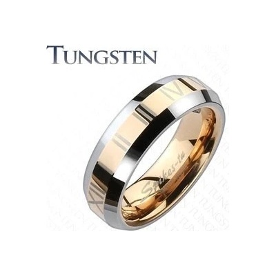 Šperky Eshop Tungstenový kroužek zlatorůžový pás s římskými číslicemi P02.16