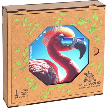 Milliwood Дървен пъзел Milliwood от 90 части - Фламинго (размер L) (OL-CoolFlamingo-5009)