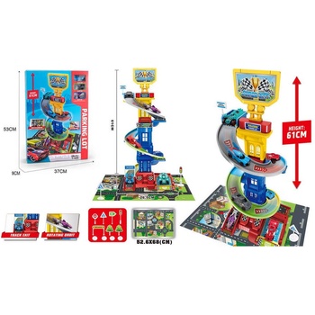 Детски паркинг-кула на 3 нива с голяма пързалка и 3 метални коли