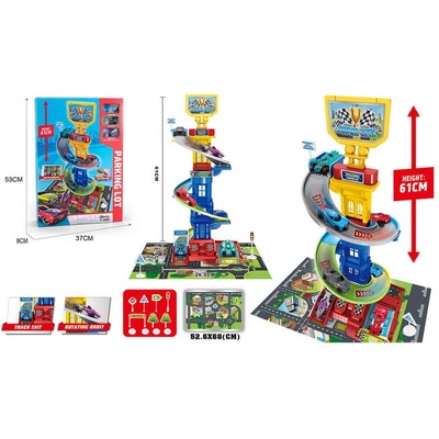 Детски паркинг-кула на 3 нива с голяма пързалка и 3 метални коли