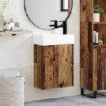 vidaXL Мивка за баня със смесител Старо дърво 45, 5 x 22, 5 x 84 см (889439)