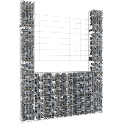 vidaXL Gabionový koš ve tvaru U se 2 sloupky železo 140 x 20 x 200 cm