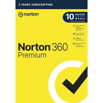 Symantec NORTON 360 PREMIUM 75GB +VPN 1 lic. 10 lic. 36 mes.