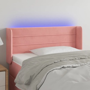 vidaXL LED горна табла за легло, розова, 103x16x78/88 см, кадифе (3123423)