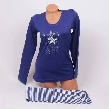 Image 1 of Пижама в тъмносиньо и бяло райе с апликация - звезда