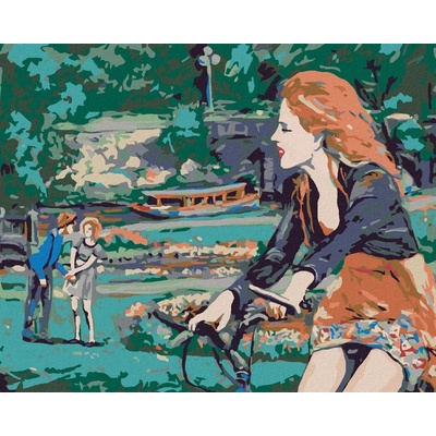 zuty Žena na kole v parku 50 x 40 cm vypnuté plátno na rám 8596530029212