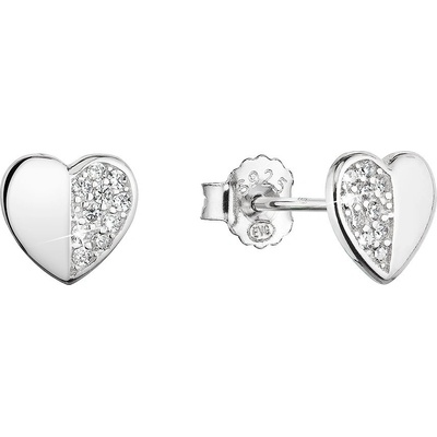 Evolution Group strieborné náušnice kôstky srdiečko so zirkónmi 11471.1