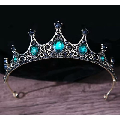 Naishide Jewelry Vintage korunka do vlasů s černými a zelenými krystaly