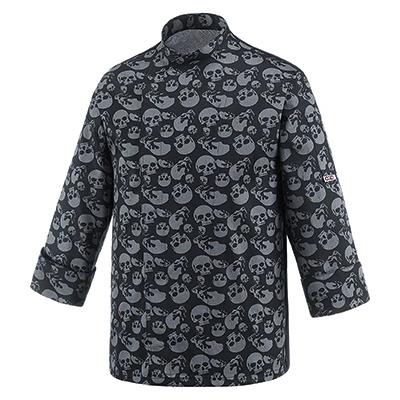 Egochef Готварска куртка с дълъг ръкав в черен цвят с принт черепи в онлайн магазин www. vvmstore. com (2029 120A)