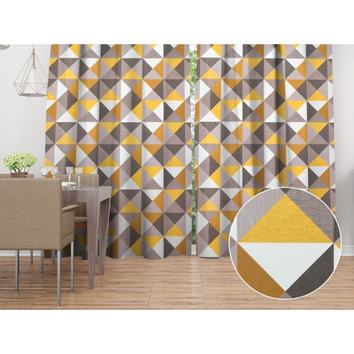 Biante Zamatový záves Tamara TMR-020 Žlto-sivobéžové trojuholníky 145x220 cm