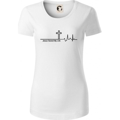 Jesus Saved My Life kříž ekg Dámské triko z organické bavlny Bílá – Zboží Dáma
