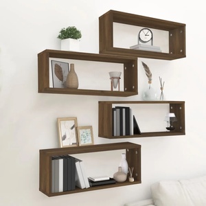 vidaXL Стенни рафтове, 4 бр, Кафяв дъб, 60x15x23 см, инженерно дърво (815931)