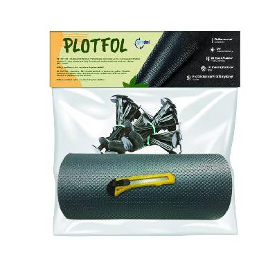 Sada POD-PLOT fólie proti prorůstání plevele | 25 cm × 10 m | černá | vč. 20 ks kotvících hřebů a návodu k pokládce
