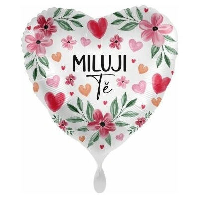 Premioloon Srdce Miluji tě květiny CZ 43cm fóliový balónek