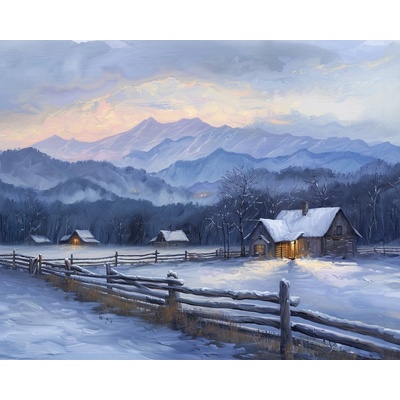 ZUTY Obrazy na stenu - DOMY V ZIME A HORY Rámovanie: bez rámu a bez vypnutia plátna, Rozmer: 40x50 cm