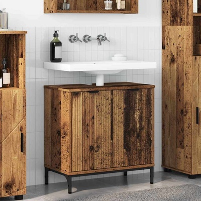 vidaXL Шкаф за мивка в баня с врата Старо дърво 60, 5 x 33, 5 x 61 см (883422)