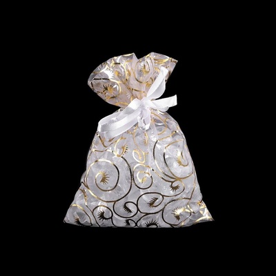 Dárkový sáček organza s ornamenty - zlatá 13x18cm