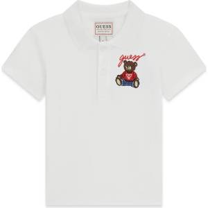 GUESS Бяла тениска с яка за мини момче с копчета и бродирано мече Guess