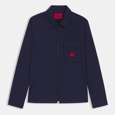 Hugo Риза с дълъг ръкав Hugo Men's Emmond Red Cotton Long Sleeve Zip Overshirt - Navy 418