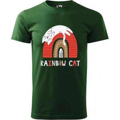 Dobrý Triko pánské tričko Rainbow cat Lahvově zelená