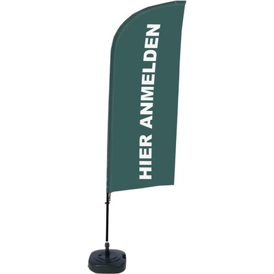 Jansen Display Kompletní sada reklamní vlajky ve tvaru křídla, Přihlášení, šedá, německy ECO, 1105 x 3300 mm