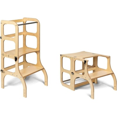 STEP’n’SIT Montessori učící věž stoleček 2v1 přírodní Stříbrná