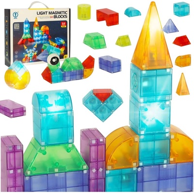 IKO 3D stavebné magnetické kocky – svietiace, 64 ks