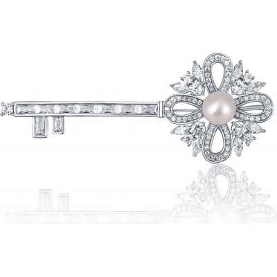 JwL Luxury Pearls Překrásná brož s perlou 2v1 ve tvaru klíče JL0663