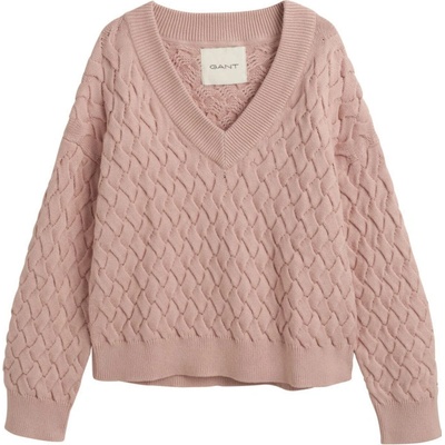 Gant SVETER TEXTURED COTTON V NECK ružová
