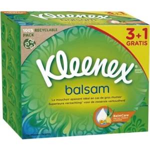 Kleenex Balsam 3-слойни хартиени кърпички в кутия, 4× 64 бр. , 3+1