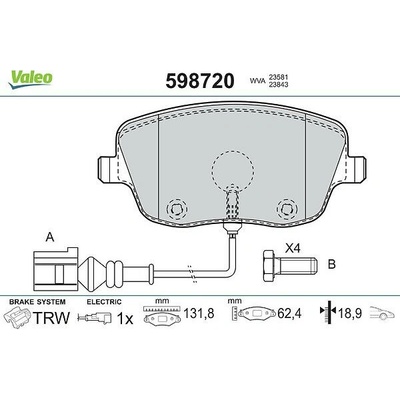 Sada brzdových destiček, kotoučová brzda VALEO 598720