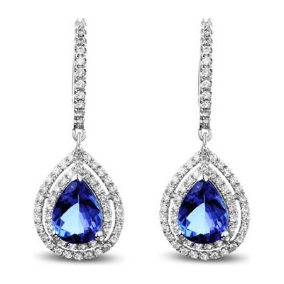 Eppi Zlaté visiace náušnice s tanzanitmi a diamantmi Alesti E32038