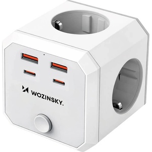 Wozinsky Разклонител с 4xAC контакта и 2хUSB-C и 2хUSB-A изхода за мобилни устройства - Wozinsky WKZ-4B Power Cube Wall Power Strip (бял) (WKZ-4B)