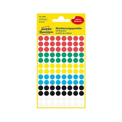 Avery Zweckform etikety 8mm, farebné, 104 etikiet, značkovací, balené po 4 ks, 3090, pre ručný popis