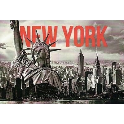 Pohlednice New York - černobílá s červeným nápisem