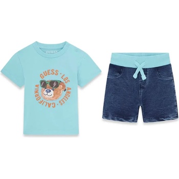 Guess Синьо-зелена тениска с мече и деним панталони за бебе момче Guess